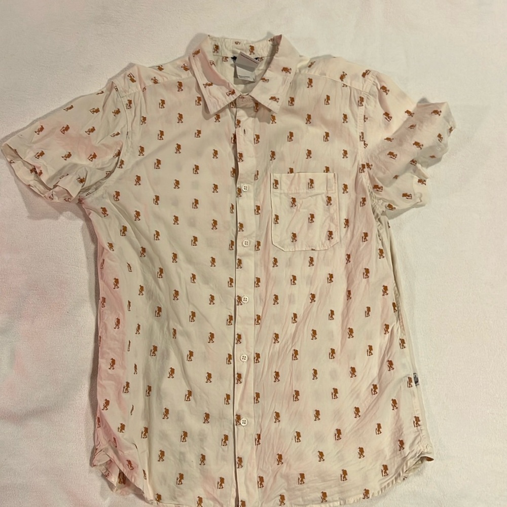 The North Face Cream Short Sleeve Button-Up, Size Large